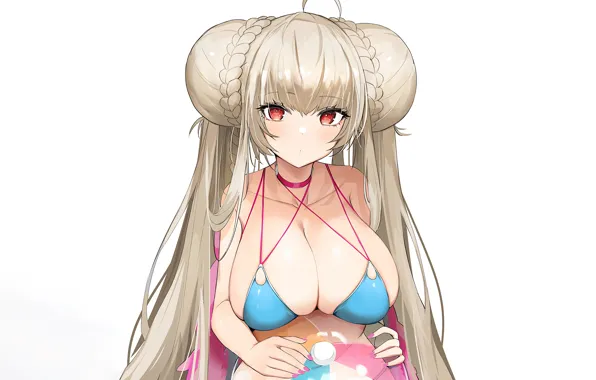 Girl, sexy, cleavage, long hair, boobs, anime, beautiful, red eyes