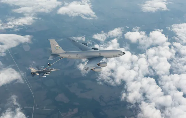 Картинка F-16, Fighting Falcon, дозаправка, KC-135, Stratotanker