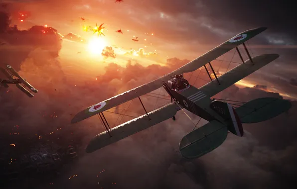Картинка небо, полёт, самолёт, Battlefield 1