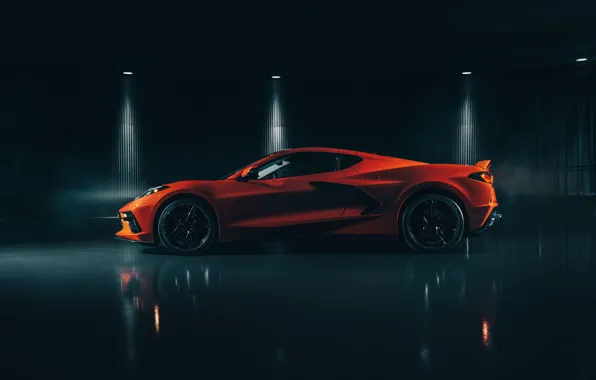 Corvette, Chevrolet, вид сбоку, Stingray, 2020, C8