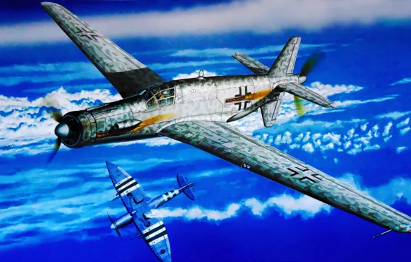 Картинка fighter, war, art, airplane, painting, ww2, Do-335B-4