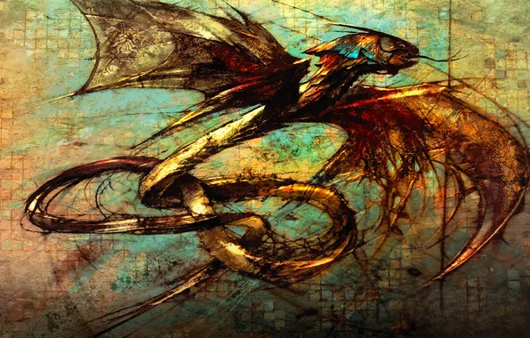 Мозаика, стена, дракон, крылья, монстр, хвост, Guild Wars, зменй
