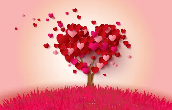 Дерево, сердце, сердечки, love, heart, pink, romantic