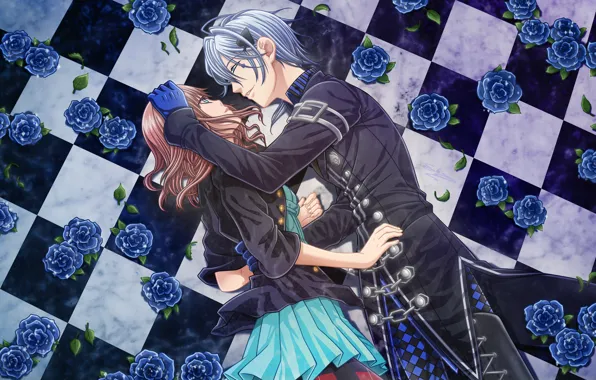 Розы, голубые, плащ, двое, art, amnesia, ikki, heroine