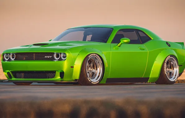 Авто, Зеленый, Машина, Car, Dodge Challenger, SRT, Маслкар, Transport & Vehicles