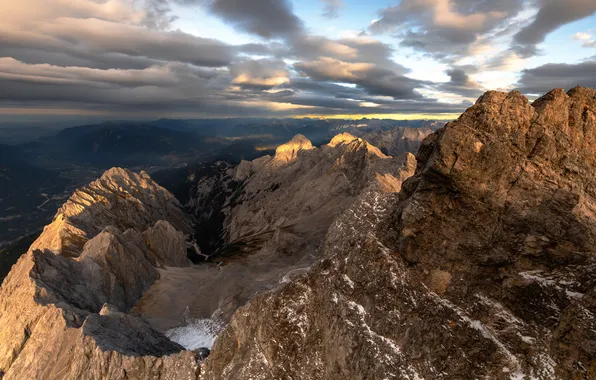 Картинка облака, красота, утро, горизонт, вершина, тени, Zugspitze, Евгения Чех