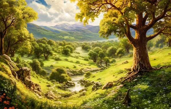 Пейзаж, природа, вид, живопись, цифровая живопись, цифровое искусство, ИИ-арт, нейросеть