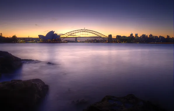 Закат, Австралия, Сидней, sunset, Australia, Sydney, Opera House, Habour Bridge