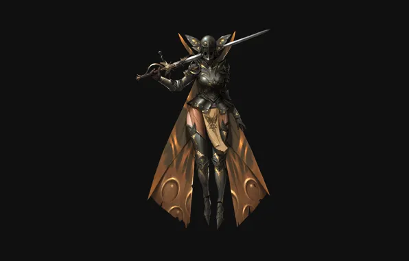 Картинка Moth knight, Character, Figure, Fantasy, Illustration, Girl, Minimalism, Art, Sword, Style, Armor, ilsu jang
