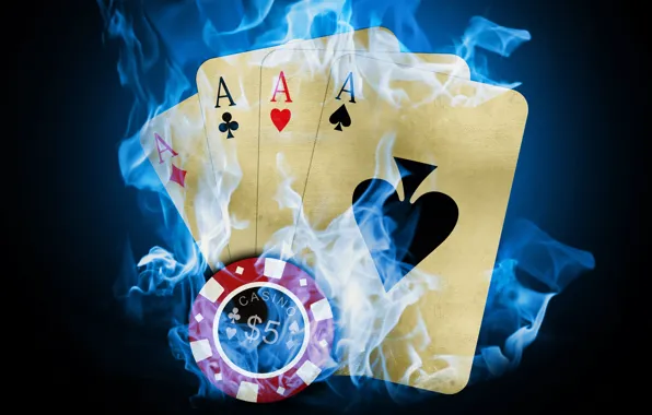 Карты, огонь, покер, казино, фишка