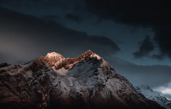 Небо, свет, снег, горы, гора, вершина, sunset, mountain