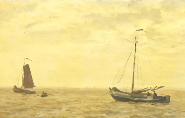 Лодка, масло, картина, 1910, Виллем Бастиан Толен, Willem Bastiaan Tholen, Морской Пейзаж с Рыболовными Судами