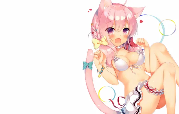 Girl, sexy, cleavage, pink hair, long hair, boobs, anime, beautiful