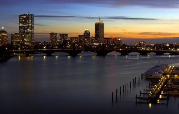 Картинка закат, город, Sunset, Boston, бостон, Massachusetts, Массачусетс