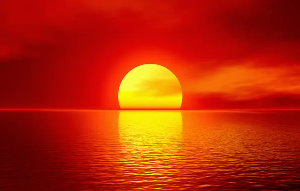 Картинка море, солнце, закат, красный, горизонт