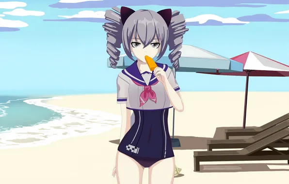 Girl, sexy, beach, sea, anime, water, beautiful, twintails