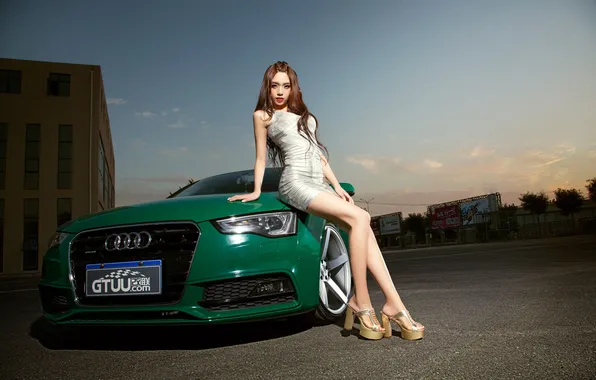 Машина, авто, девушка, модель, азиатка, автомобиль, Audi A5, korean model