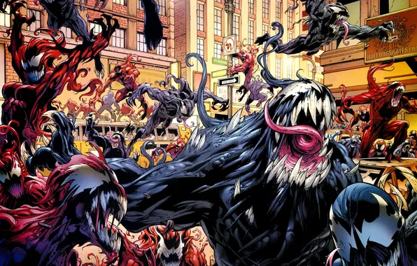 Картинка spider-man, толпа, Комикс, хаос, симбионт