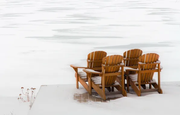 Картинка зима, снег, стулья
