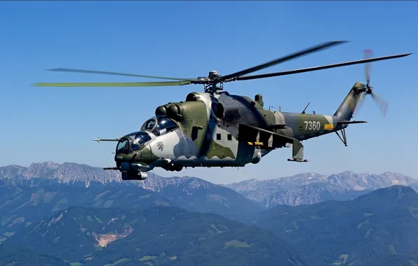 Картинка горы, крокодил, вертолет, Ми-24, Hind, транспортно-боевой