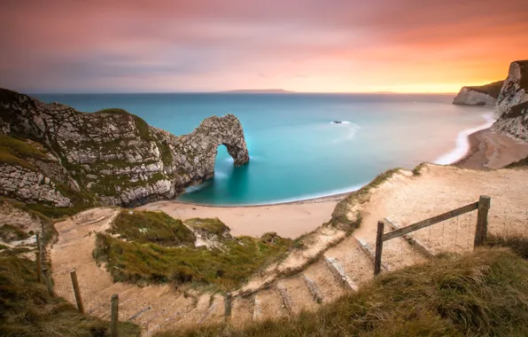 Beach, sky, sea, sunset, seascape, shore, nature landscape