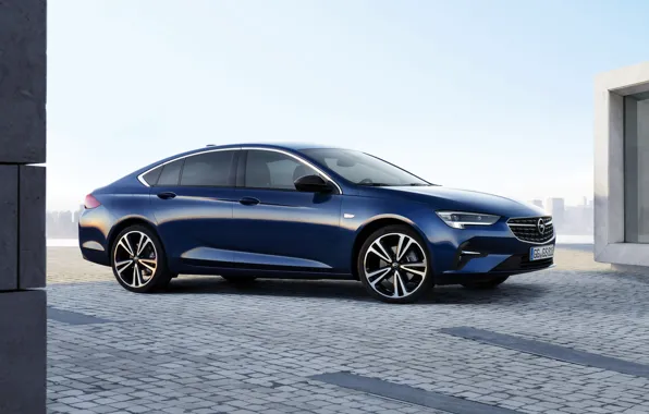 Синий, Insignia, Opel, седан, сбоку, 2020, Insignia Grand Sport