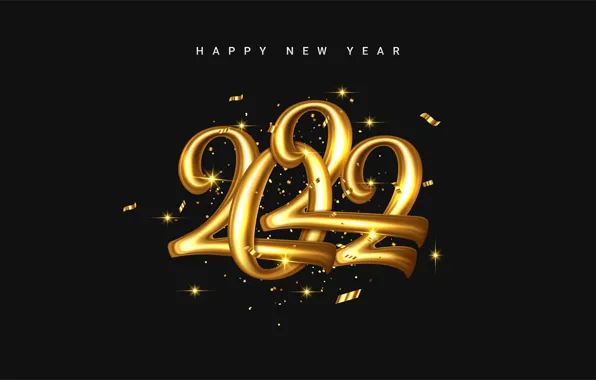 Золото, цифры, Новый год, golden, черный фон, new year, happy, decoration