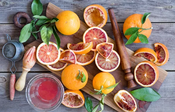 Листья, апельсины, сок, доска, фрукты, цитрусы, мандарины, Anna Verdina