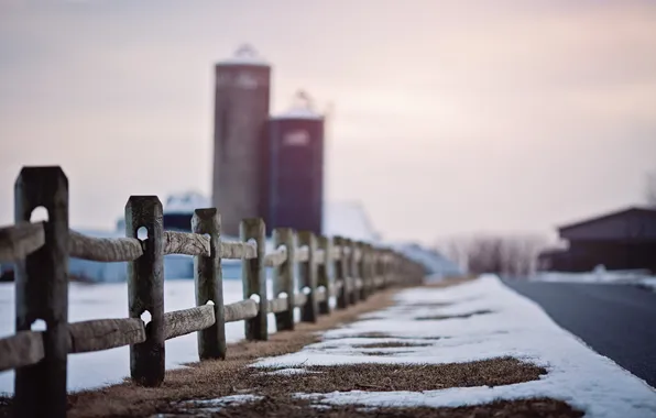 Картинка дорога, снег, забор
