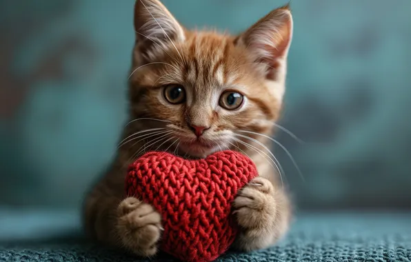 Кошка, котенок, сердце, милый, heart, kitten, lovely, cute