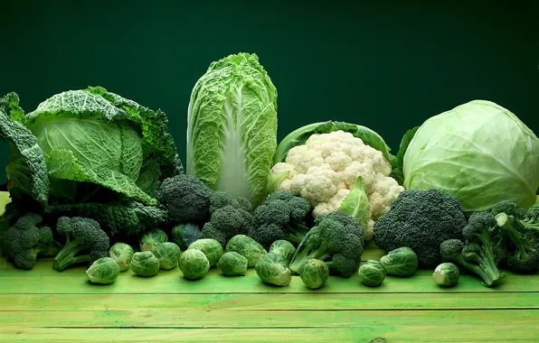 Зеленый, green, овощи, цветная, капуста, wood, брокколи, vegetables