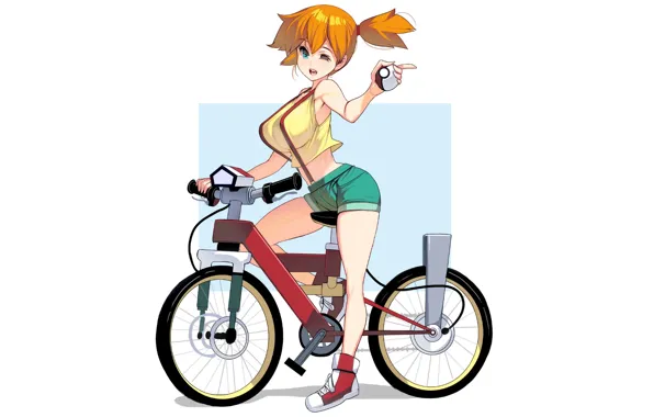 Girl, shorts, bike, anime, redhead, pokemon