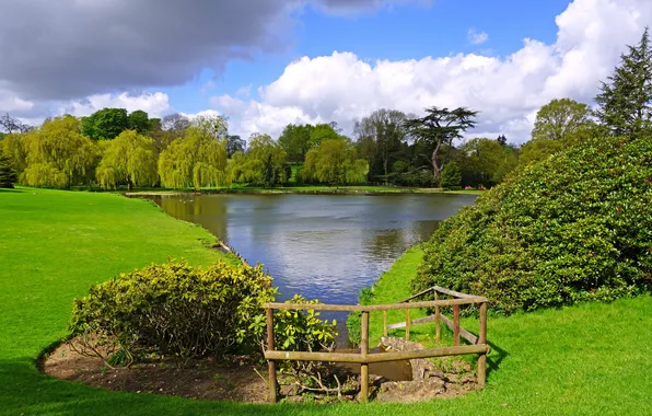 Природа, пруд, парк, фото, газон, Англия, Leeds Castle