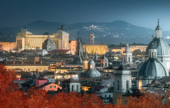 Картинка осень, ночь, город, Рим, Италия