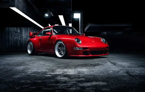 Картинка car, red, supercar, front, garage, 993, classic cars, Porsche 993