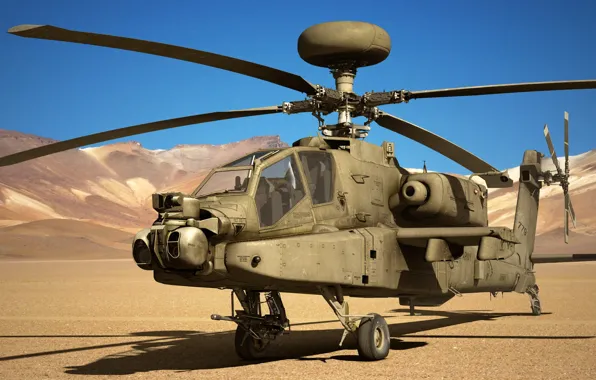 Картинка песок, горы, вертолёт, ударный, Longbow, McDonnel Douglas, AH-64D Apache
