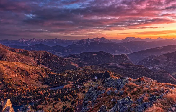 Картинка закат, фото, Природа, Горы, Австрия, Альпы, Рассвет, Пейзаж