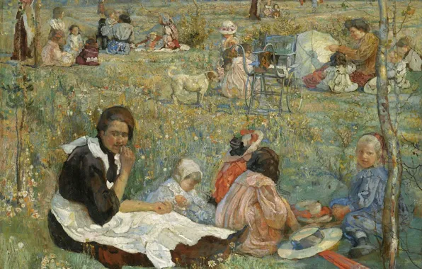 Картина, 1912, Исаак Бродский, Isaak Brodsky, Няня с Детьми