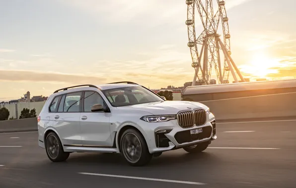 Авто, закат, скорость, трасса, BMW, M50d