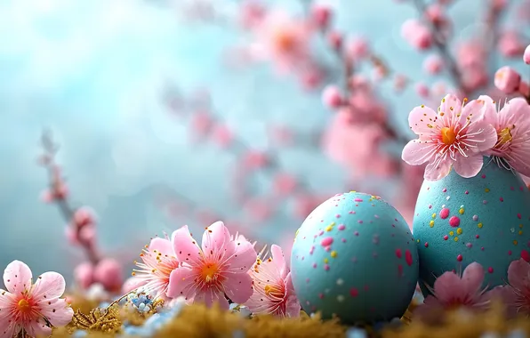 Цветы, яйца, весна, colorful, Пасха, happy, pink, flowers