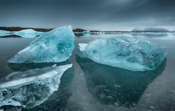 Лед, море, берег, Исландия, глыба