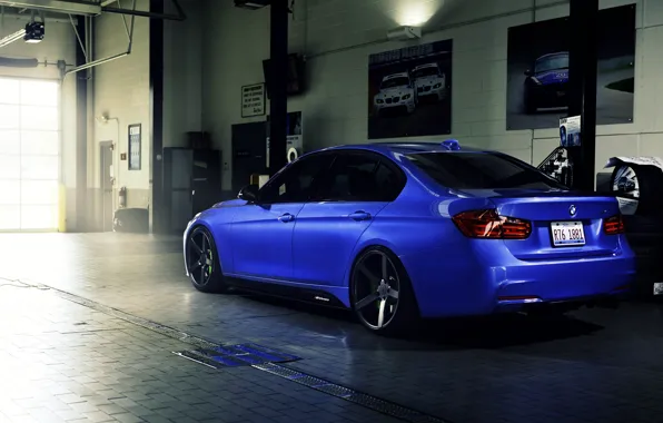Синий, бмв, BMW, wheels, side, blue, 335i, vossen