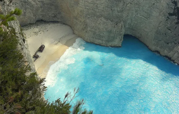 Картинка песок, море, пляж, обрыв, вид, высота, Греция