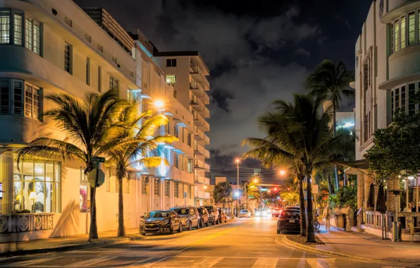 Картинка огни, улица, Майами, вечер, Флорида, Miami, florida, vice city