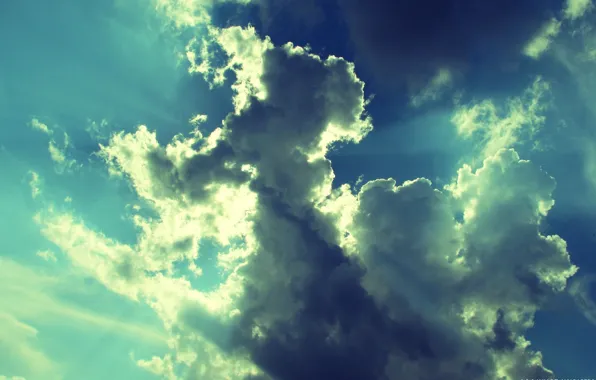 Картинка небо, облака, лучи, фото, легкость, обработка, картинка, невесомость