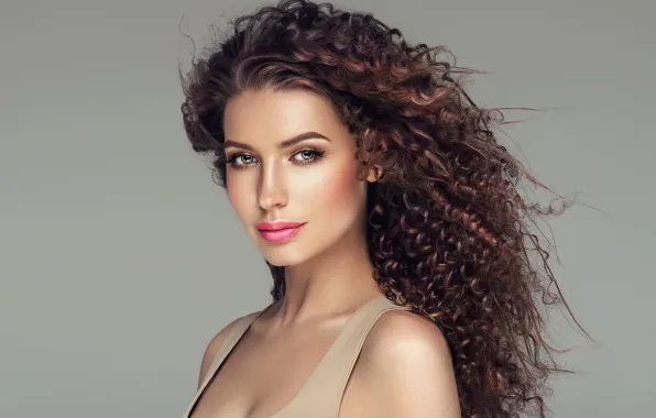 Девушка, поза, волосы, портрет, макияж, girl, Beautiful, кудри