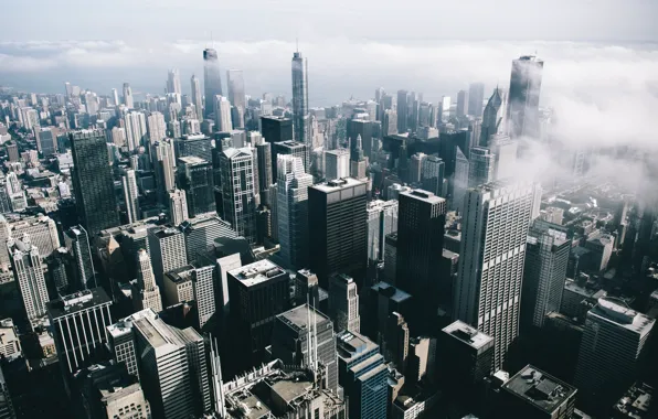 Город, туман, небоскребы, Чикаго, Мичиган, usa, chicago, Иллиноис