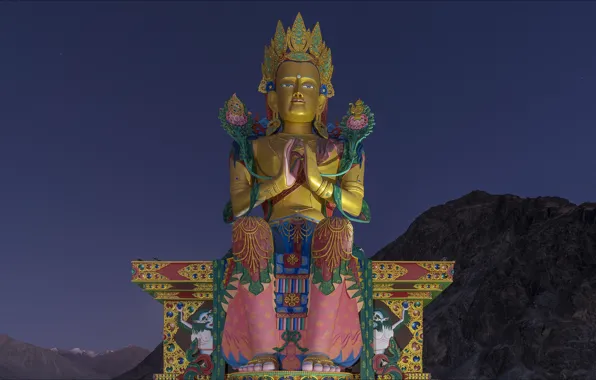 Ночь, Индия, Будда, night, монумент, India, monument, Buddha