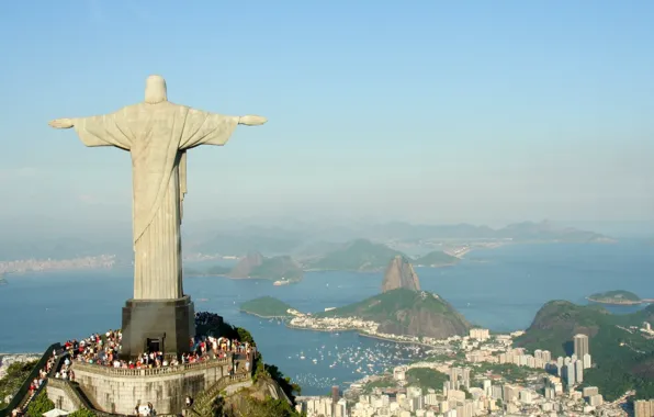 Небо, Статуя, панорама, Рио-де-Жанейро, бразилия, Cristo Redentor, Brasil, шикарный вид