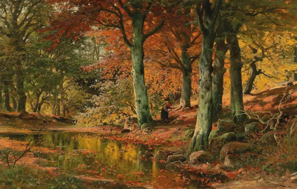 Картинка Alois Arnegger, Austrian painter, австрийский живописец, oil on canvas, Алоис Арнеггер, Woodland Landscape in Autumn, …